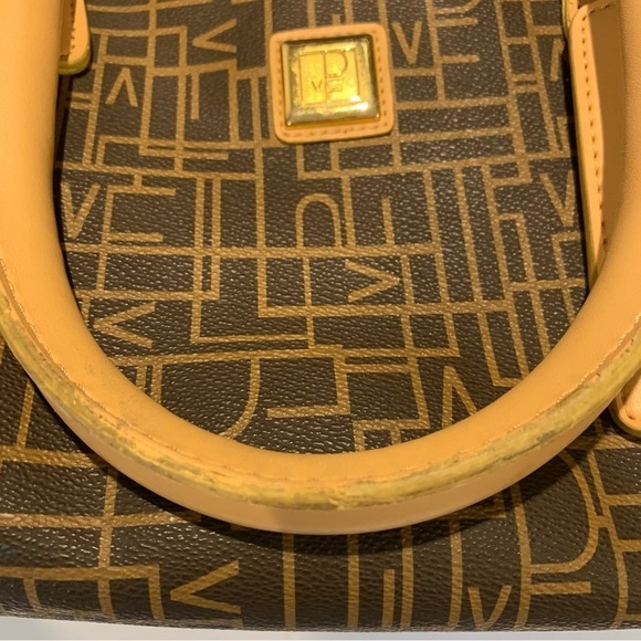 Diane Von Furstenberg DVF Brown Tan Leather Monogram Travel  Duffel Bag Tote - Picture 11 of 13